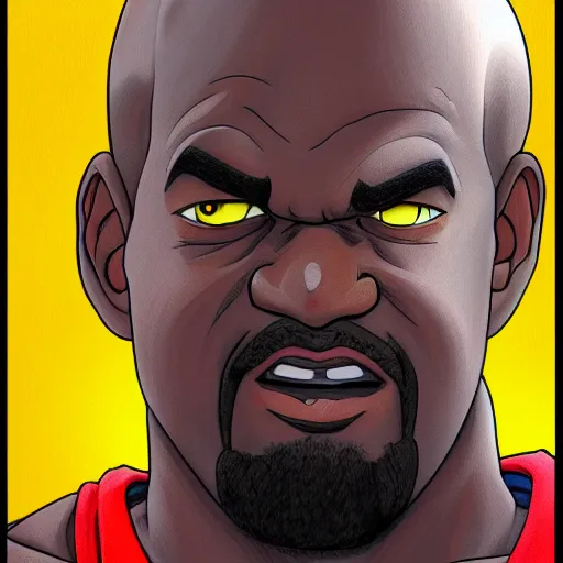 Prompt: portrait painting of shaquille o'neal, art by akira toriyama, 4 k, dragon ball artstyle, cel shaded, highly detailed, epic lighting