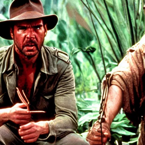 indiana jones and the killer plant, film still, Stable Diffusion