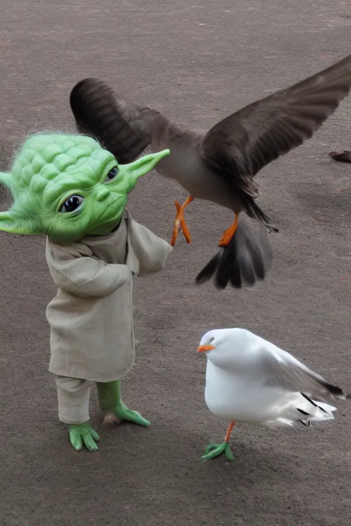 Image similar to Yoda smacking a seagull