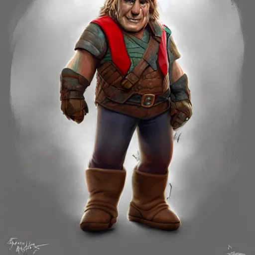 Image similar to Portrait of Gerard Dépardieu as Super Mario, fantasy, highly detailed, digital painting, artstation, concept art, sharp focus, illustration, art by Tony Sart and artgerm and randy vargas