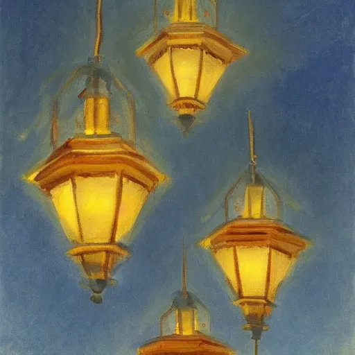 Image similar to beautiful lit lanterns floating in the beautiful night sky, john singer sargent art style, 4 k, modern