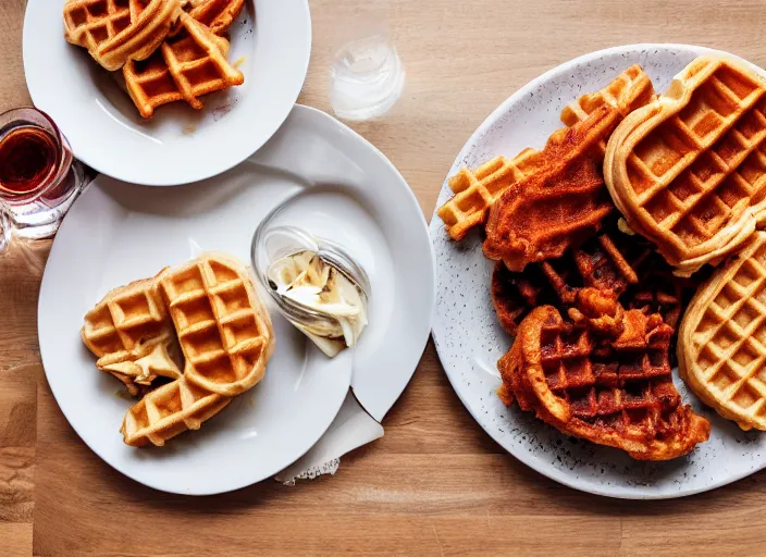 Image similar to dslr food photograph of chicken and waffles with a side of coke slaw, 8 5 mm f 1. 8