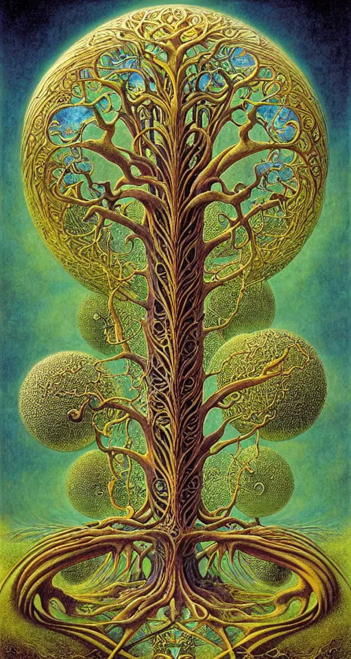 Image similar to tree of life by roger dean and andrew ferez, art forms of nature by ernst haeckel, divine chaos engine, symbolist, visionary, art nouveau, botanical fractal structures, organic, detailed, realistic, surreality