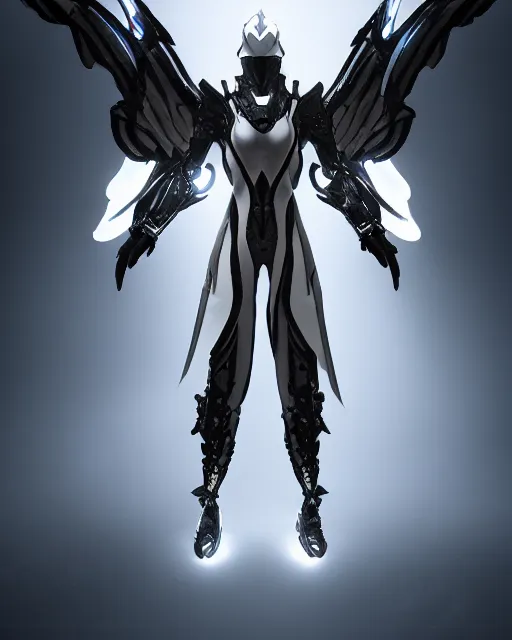 Image similar to tall, fighter wearing white dove wings, warframe armor, regal, attractive, ornate, sultry, scifi platform, 4 k, ultra realistic, epic lighting, illuminated, cinematic, black gold, art by akihito tsukushi, voidstar