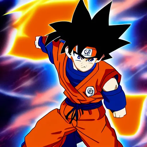 Image similar to fusion of goku and naruto, highly detailed, 4 k