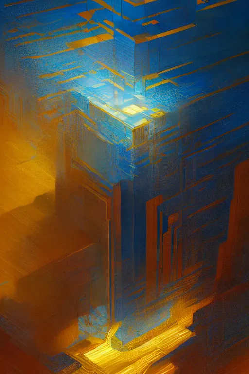 Image similar to art deco abstrct patterns, blue and gold, 8 k, powerfull, intricate, elegant, volumetric lighting, digital painting, highly detailed, artstation, sharp focus, illustration, concept art, ruan jia, steve mccurry, beksinski