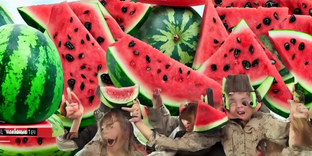 Image similar to YouTube thumbnail about giant watermelon rampage town