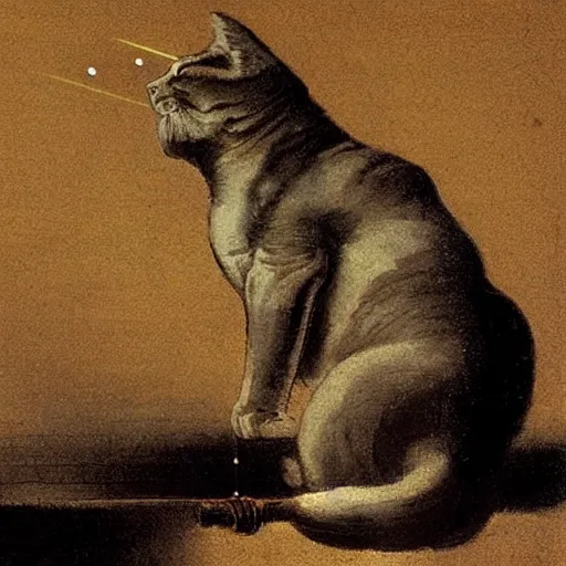 Image similar to a cat shooting laser beams from the eyes, painted by tiepolo