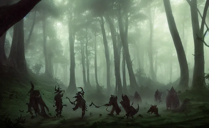 Prompt: The firelies danced around the deep dark forest, illuminating a winding path into the mist, by Andreas rocha. matte painting, fantasy art, 8k render, unreal engine, trending on artstation 4k