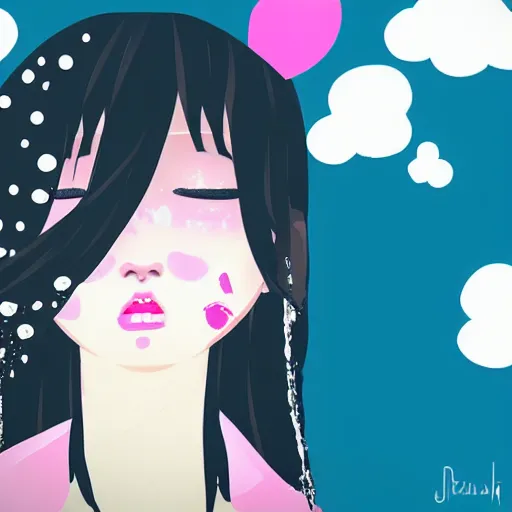 Image similar to a Harajuku girl with huge tears dripping down her face, illustration