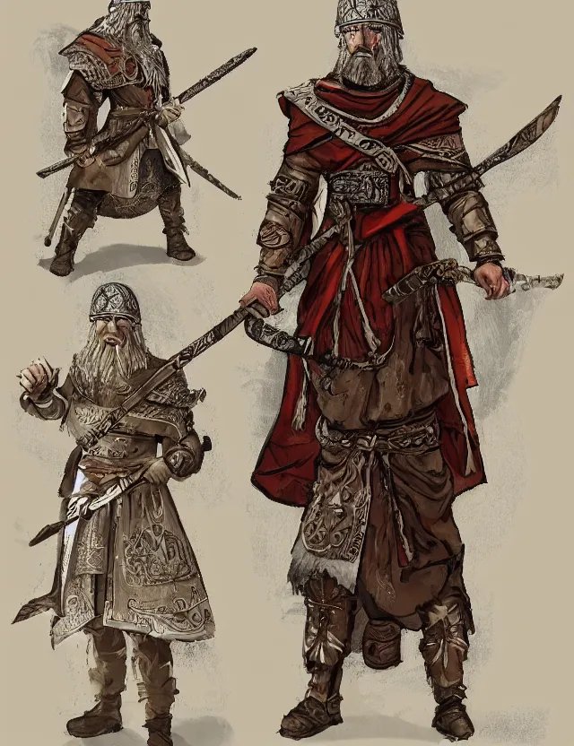 Prompt: a nordic warrior - monk dressed in a slavic and byzantine style of armor, concept art,