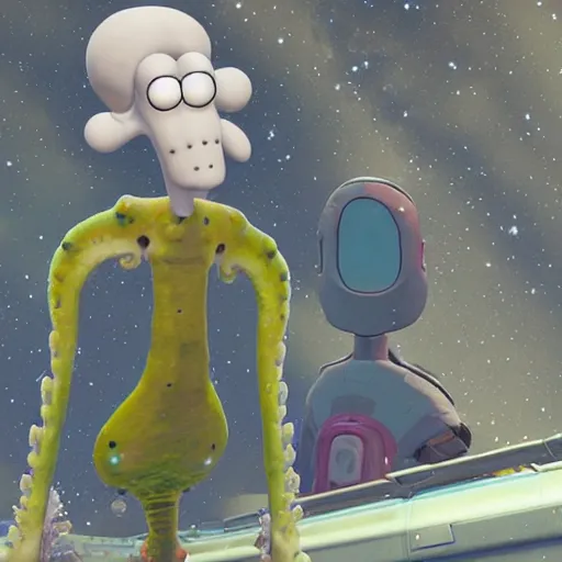 Image similar to squidward in no man's sky