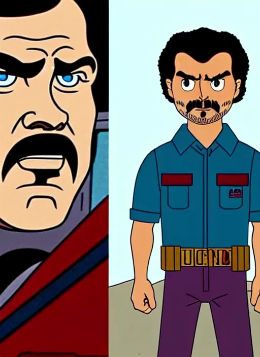 Prompt: still of jim hopper from stranger things : the animated series, cartoon screen capture ( 1 9 8 8 ), in the style of g. i. joe ( 1 9 8 3 ), transformers ( 1 9 8 4 ) and masters of the universe ( 1 9 8 3 )