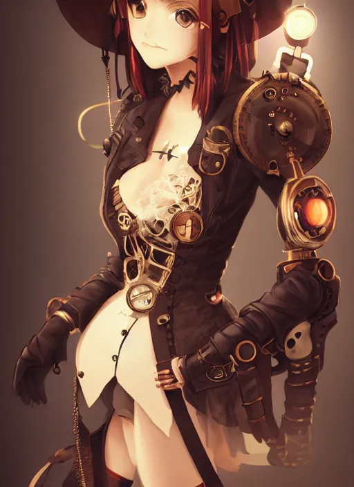 Image similar to steampunk themed anime girl with a steampunk robotic crow on her shoulder, finely detailed, portrait, beautiful, cinematic lighting, made by wlop, artgerm, illustration