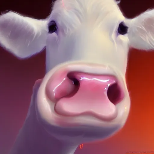 Image similar to very cute baby cow thinks about the cosmic multiverse, close up, anatomically correct, high detailed face, by ilya kuvshinov, greg rutkowski and makoto shinkai, trending on artstation