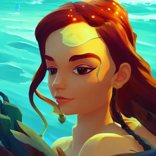 Image similar to painting mermaid treasure on sea of thieves game avatar hero smooth face median photoshop filter cutout vector, behance hd by jesper ejsing, by rhads, makoto shinkai and lois van baarle, ilya kuvshinov, rossdraws global illumination