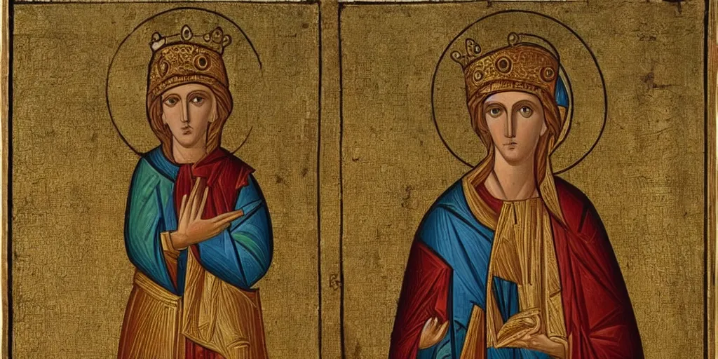 Image similar to byzantine art of a rabbit wearing a crown