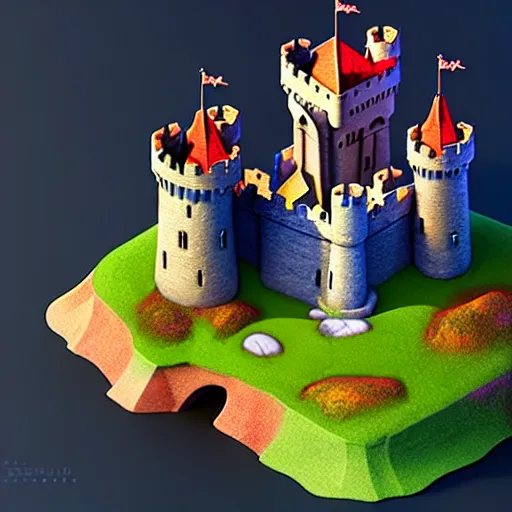 Prompt: Isometric 3D Fantasy Cute Castle, Smoth 3D Illustration, Whimscal!!, Cinematic Matte Painting, soft render, Daniil Kudriavtsev, handpaint texture, Blender, 3DCoat