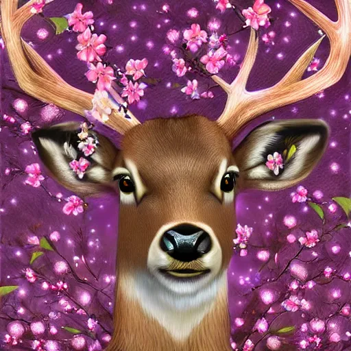 Image similar to professional digital art of a deer with cherry blossom antlers, fantasy, award-winning, 8K, HD, high quality, highly detailed