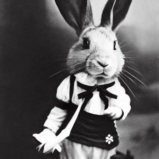 Image similar to a 1 9 1 0 s photograph of a rabbit wearing a sailor's uniform