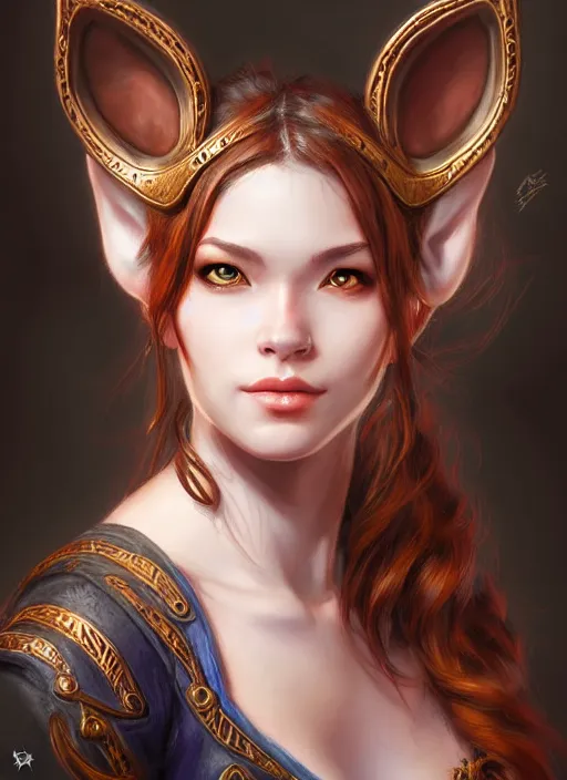 Image similar to a head and shoulders portrait of a female bard, d & d, fantasy art, award winning, fox ears, by stanley artgerm lau