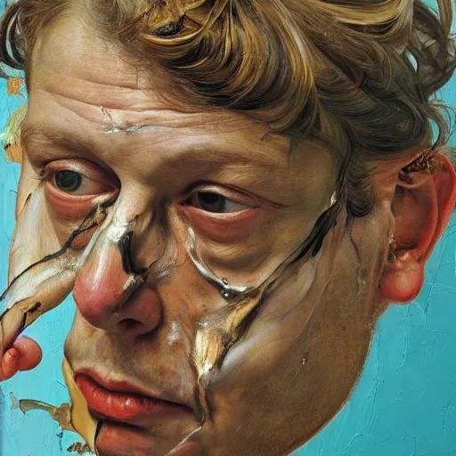 Image similar to high quality high detail painting by lucian freud and jenny saville, hd, slap, turquoise