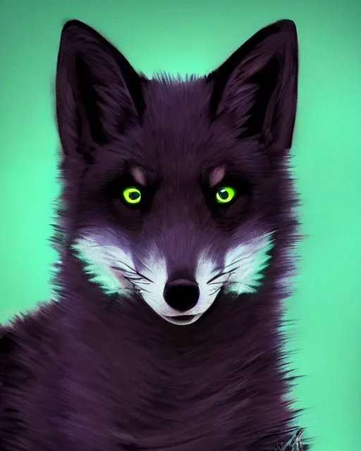 Image similar to black pink green blue white fox looking into the camera, extremely detailed, digital painting, artstation, concept art, smooth, sharp focus, illustration