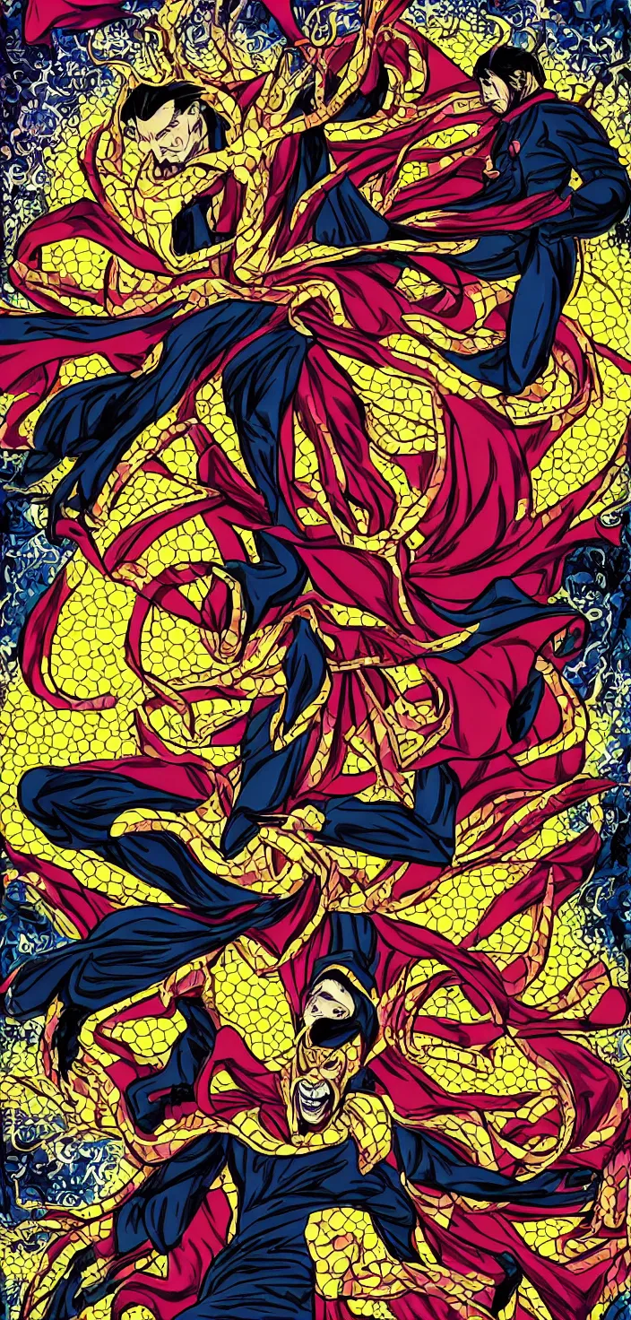 Prompt: Dr strange as an evil anime character in the style of Junji Ito, bright colourful pop art