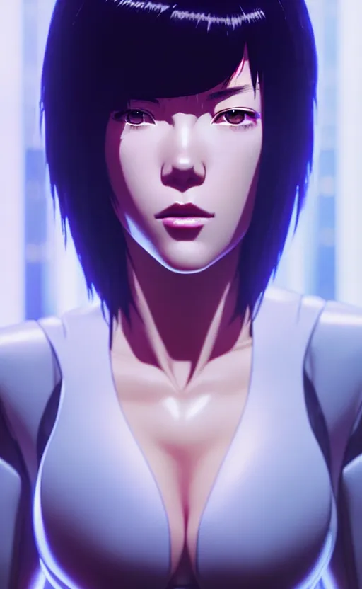 Image similar to a film still portrait of a motoko kusanagi ghost in the shell, finely detailed features : : gits sac twenty forty five netflix : : by ilya kuvshinov, rossdraws, artgerm, sola digital arts, production ig, volumetric lighting, anti aliasing, raytracing : :