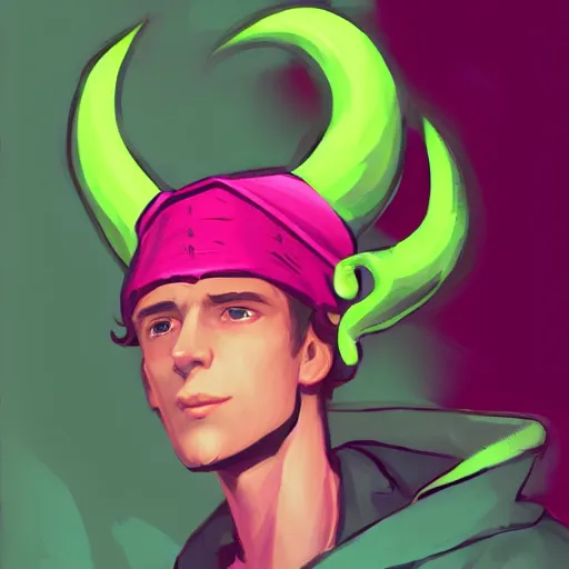Prompt: a hot pink tiefling with a tinfoil hat, rat on his shoulder, young man, green eyes, horns, exasperated, character art, full body art, dungeons and dragons, d & d, trending on artstation, artgerm, 4 k ultra hd, sharp focus, digital art by ilya kuvshinov and ross tran