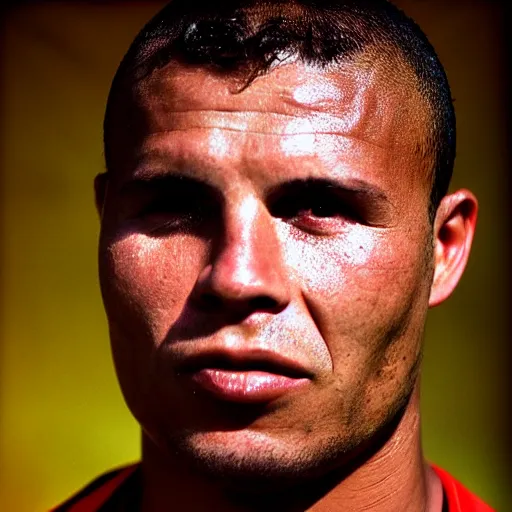 Prompt: real ronaldo fenomeno fc barcelona close up portrait by steve mccurry, year 1 9 9 5