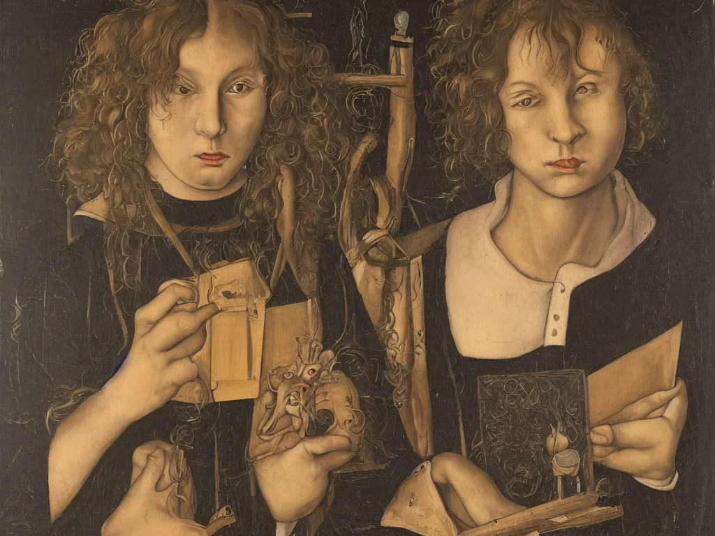 Image similar to Portrait of a young painter. Painting by Lucas Cranach, inspired by a collodion photograph.