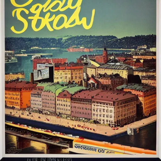 Image similar to a 1970s poster advertising Stockholm