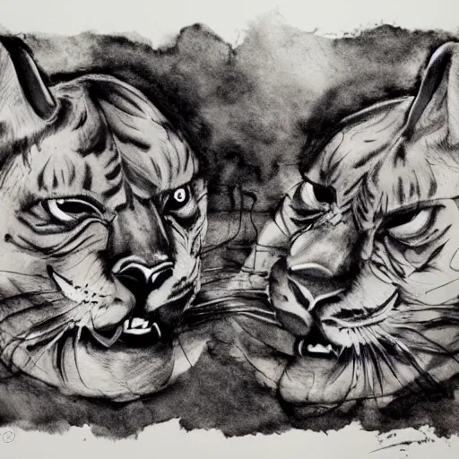 Image similar to emotional movement of muscle panthers, ink painting, in style of thawan duchanee, high quality,