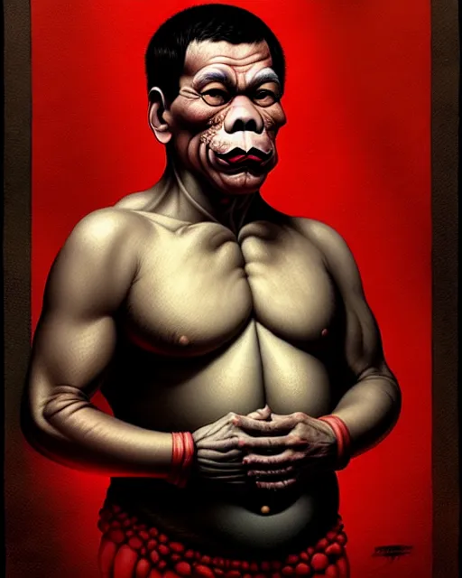 Image similar to rodrigo duterte, rodrigo duterte as a fat monster, very intricate ultrafine details, award winning masterpiece, tom bagshaw artstyle