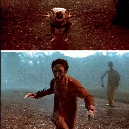 Prompt: walking blood scary creature in movie shots looks very real