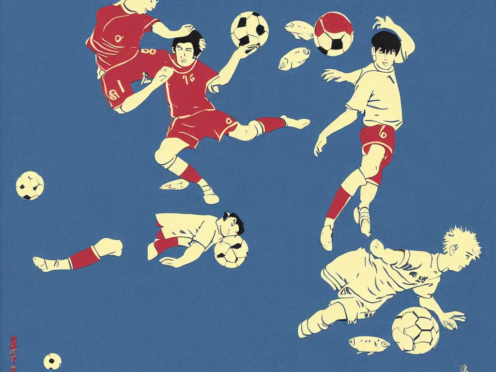 Prompt: A Messi football shirt that gives access to a tourist attraction of a fish pool with some ancient fish, flat design, screen print by Kawase Hasui, jeffrey smith and Yves Klein