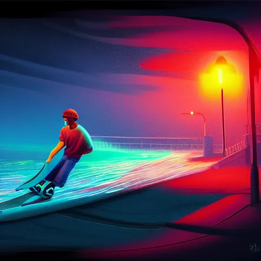 Image similar to skate in ocean. pop punk art, no duplicate image, glowing lights, ultra details, digital painting, artstation, concept art, smooth, sharp focus, illustration, intecrate details, art by richard hamilton and mimmo rottela, pixels art by kirokaze and paul robertson - h 7 6 8