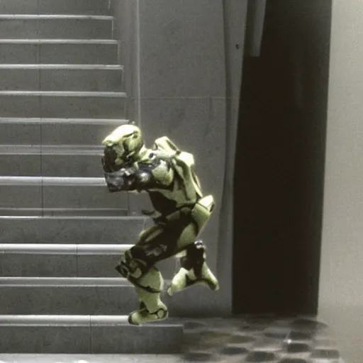 Image similar to master chief falling down a flight of stairs