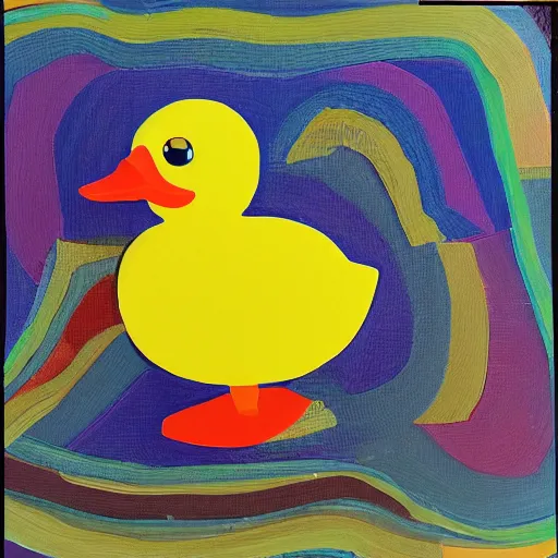 Image similar to rubber duck painting in the style of frank stella