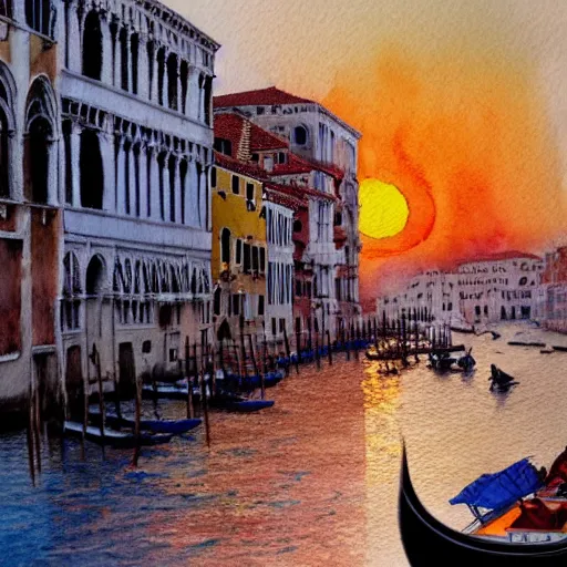 Prompt: venice at sunrise. watercolor. trending on artstation.