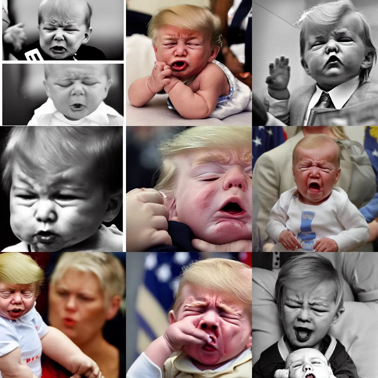 Prompt: baby donald trump crying at the fbi