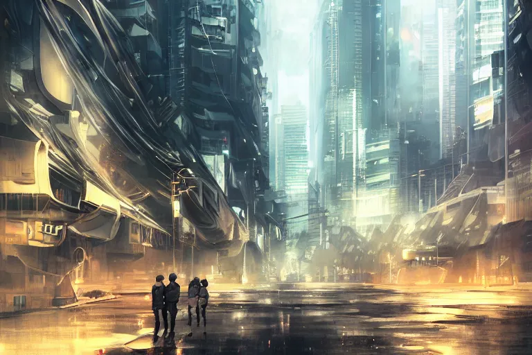 Prompt: dystopian singapore empty street, by wlop, poster, anime key visual,