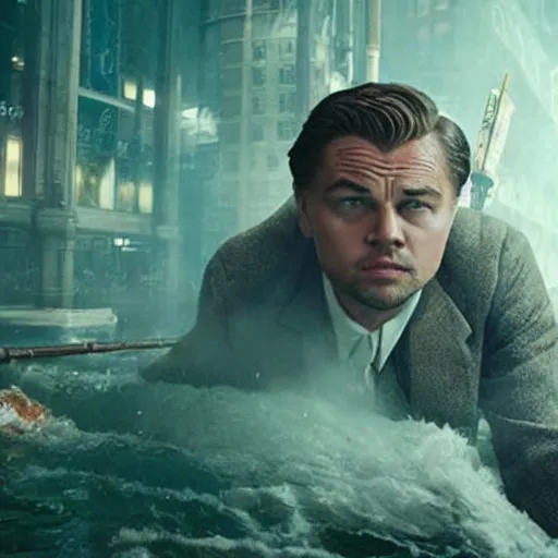 Prompt: cinematic photo of andrew ryan, portrayed by leonardo dicaprio, in a new live - action bioshock movie