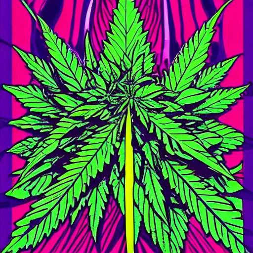 Image similar to psychedelic poster nineteen sixties cannabis giant green ganja plant nugs buds hemp leaf pot leaf cannabis marijuana