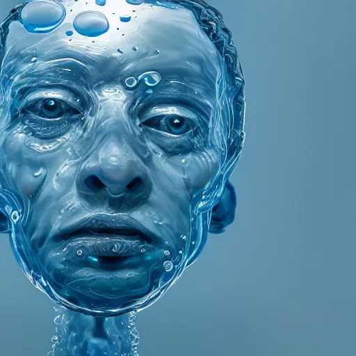 Image similar to a giant sculpture of a human head on the ocean, made purely out of water, cinematic, in the style of johnson tsang, long shot, hyper detailed, hyper realistic, ray tracing, 8 k resolution, sharp focus, realistic water, award winning