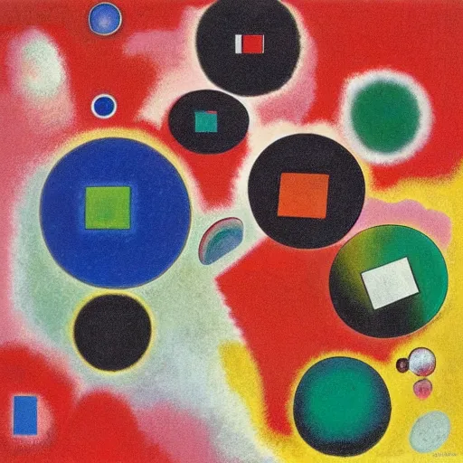 Prompt: chrome spheres on a red cube by wassily kandinsky