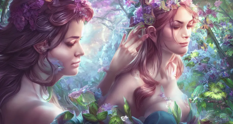 Image similar to Enchanted and magic forest, by ARTGERM