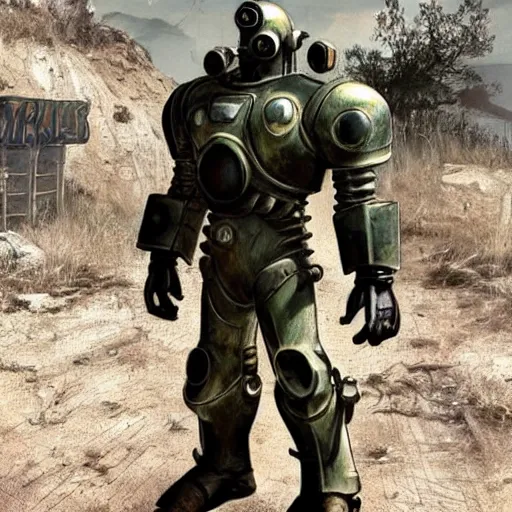 Image similar to fallout power armor, photo, realistic