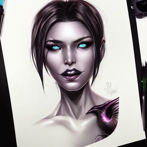 Image similar to complex female alien by artgerm